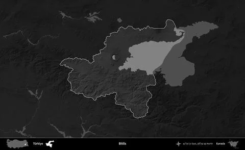 Bitlis highlighted, Turkiye. Grayscale Stock Illustration