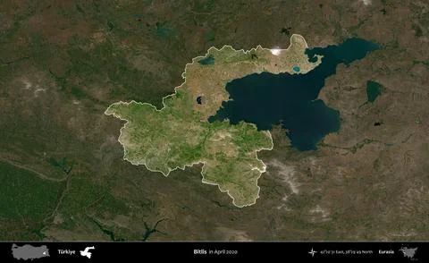 Bitlis highlighted, Turkiye. Sentinel-2 Mosaic. April 2020 Stock Illustration