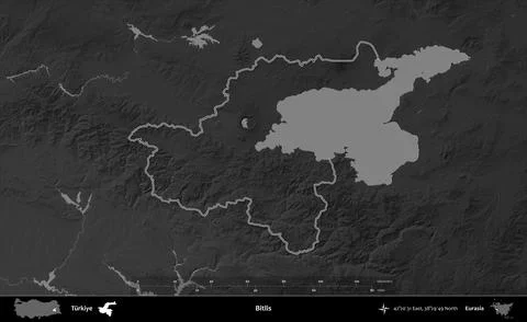 Bitlis outlined, Turkiye. Grayscale Stock Illustration