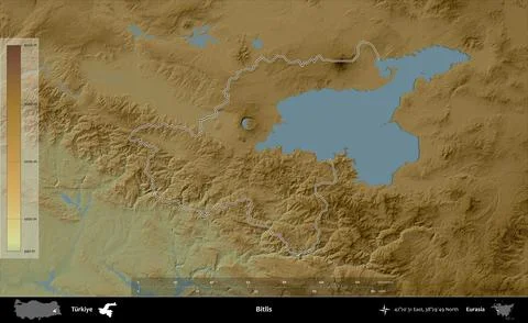 Bitlis outlined, Turkiye. Physical Stock Illustration