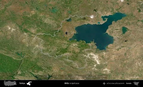 Bitlis outlined, Turkiye. Sentinel-2 Mosaic. April 2020 Stock Illustration