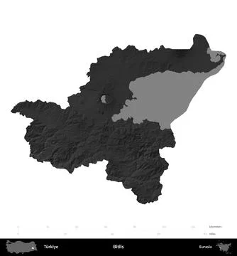 Bitlis, Turkiye, isolated on white. Grayscale Stock Illustration