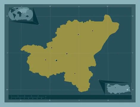 Bitlis, Turkiye. Solid color shape. Locations of major cities of the region Illustrazione stock