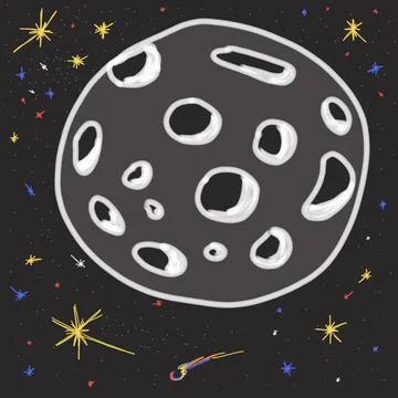Bitmap drawn moon on the starry sky Stock Illustration