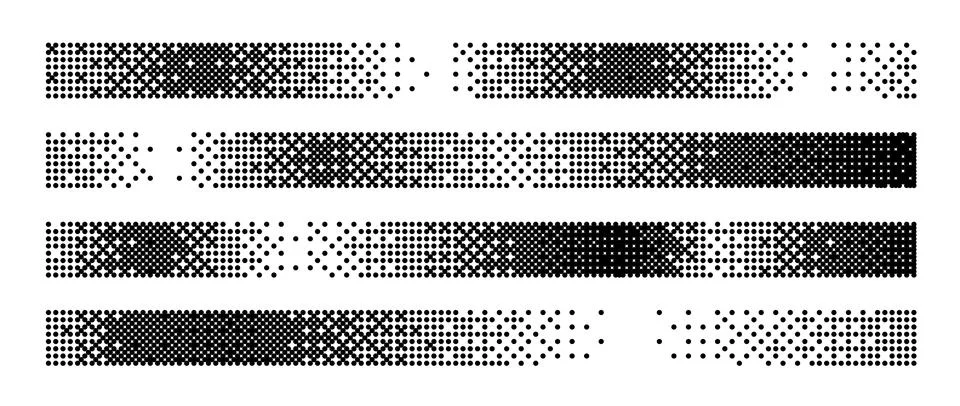 Bitmap gradient border set. Black dotted halftone separator or divider Stock-Illustration