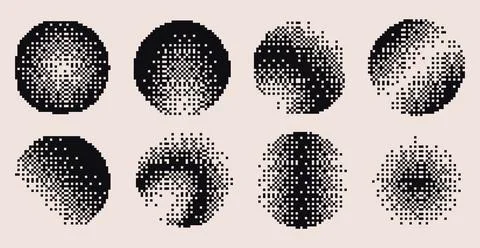 Bitmap pixel circle shapes with dot gradient Stock Illustration