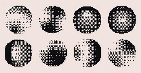 Bitmap pixel circle shapes with dot gradient Illustrazione stock