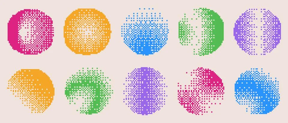 Bitmap pixel circle shapes in vibrant colors イラスト素材