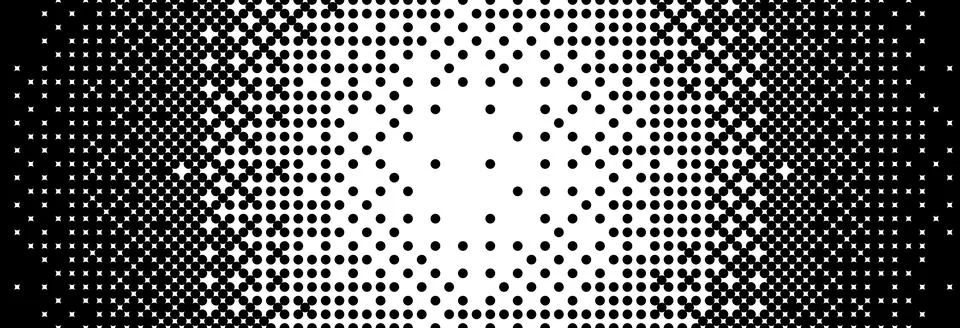 Bitmap radial gradient texture. Black and white dither circle pattern background Illustrazione stock