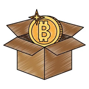 Bitocoin inside box scribble Stock Illustration
