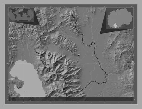Bitola, Macedonia. Bilevel elevation map with lakes and rivers Illustrazione stock