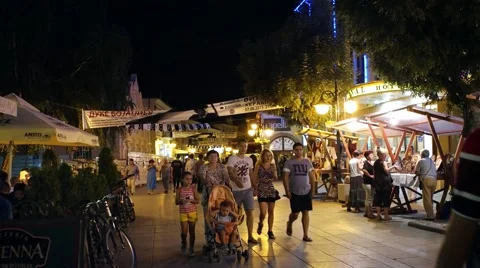BITOLA, MACEDONIA - JULY, 2015: People walking on main street at night. Stock Footage 59774474