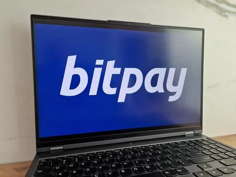 BitPay logo displayed on laptop Stock Photos
