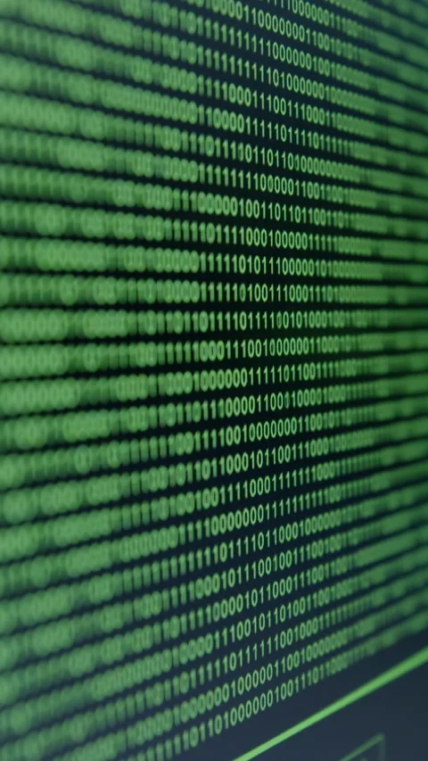 Bits and bytes. Screen with binary code down, illuminated in green. Big data Video stock 313927336