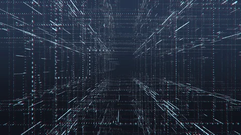 Bits, bytes and binary code in 3D grid formation and networked elements Stock Footage 124106587