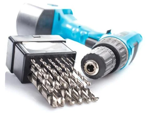 Bits collection with drill Stock Photos