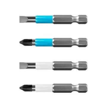 Bits for electric drill or cordless screwdriver in vector on white background. Stock Illustration