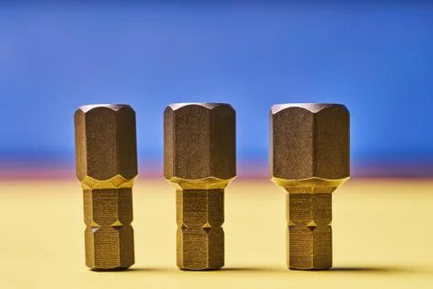 Bits for screwdrivers on a colored background Stock Photos