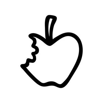 Bitten Apple doodle icon or logo, hand drawn with thin line Stock Illustration