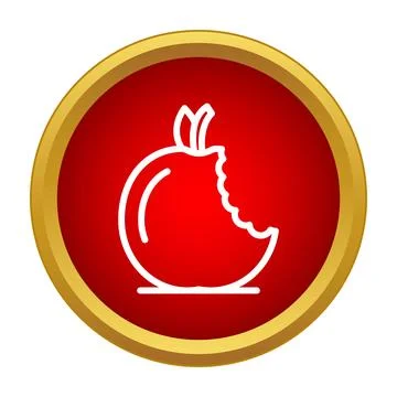 Bitten apple icon in red circle button Stock Illustration