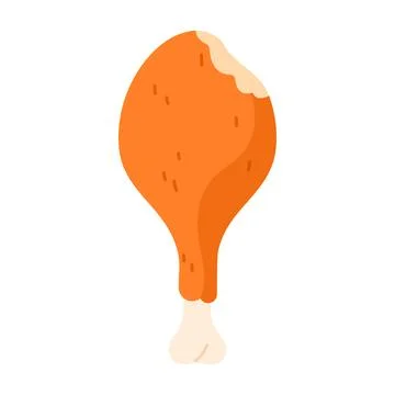 Bitten chicken drumstick with bone, crispy bird thigh while eating Stock Illustration