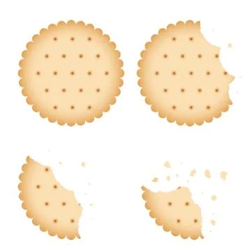 Bitten chip biscuit cookie, cracker vector set Stock Illustration
