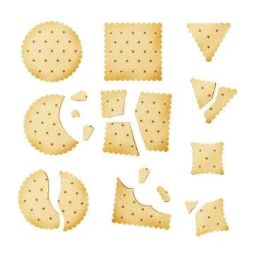 Bitten Chip Biscuit Cookie Vector. Cracker In Different Shapes Illustrazione stock