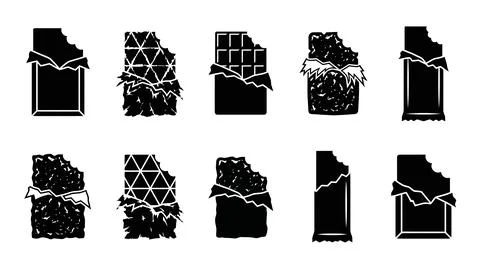 Bitten chocolate bars in crumpled foil wrapping paper silhouette set for sw.. Stock Illustration