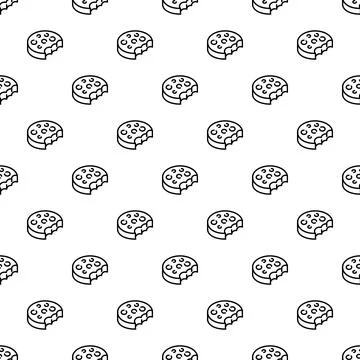 Bitten chocolate chip cookie outline seamless pattern Stock Illustration