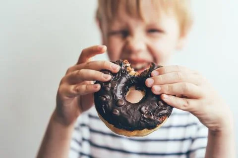 Bitten chocolate donut Stock Photos
