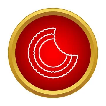 Bitten cookie icon inside red gold circle Stock Illustration