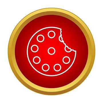 Bitten cookie icon inside red gold circle Stock Illustration