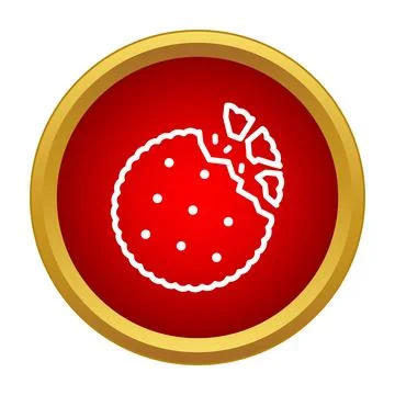 Bitten cookie icon inside red circle with gold border Stock Illustration