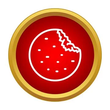 Bitten cookie line art icon in red circle Stock Illustration