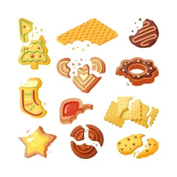 Bitten cookies, broken biscuits flat vector illustrations set Stock-Illustration