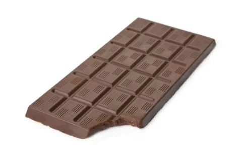 Bitten dark chocolate bar isolated on white background Stock Photos