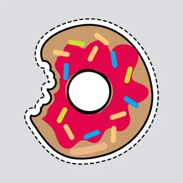 Bitten Donut Logo Patch. Cut out Doughnut Sticker Illustrazione stock