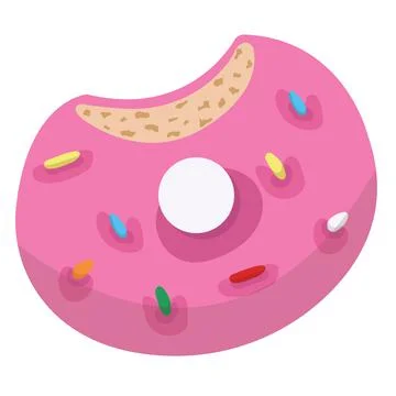 A bitten donut in pink icing with multi-colored toppings. Vector illustration Stock Illustration