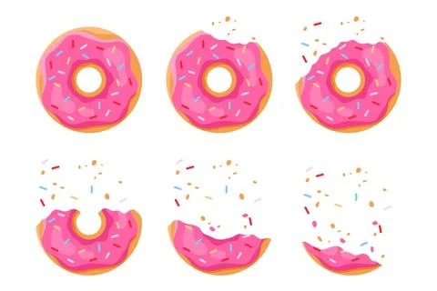 Bitten donut set, sequence game animation of eaten doughnut, stage of eating Stock Illustration