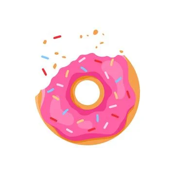 Bitten glazed donut while eating, doughnut with glaze and candy decoration Stock Illustration
