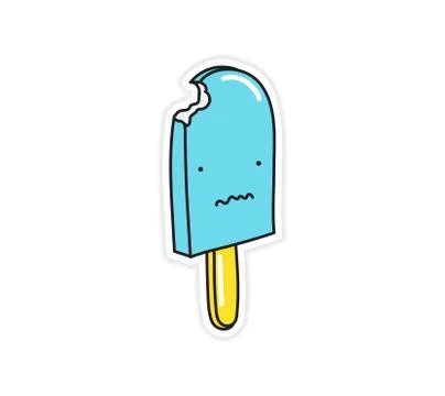 Bitten ice cream on a stick with distorted smile. Sticker Stock Illustration