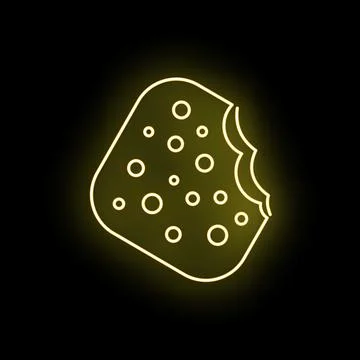 Bitten neon cookie glowing dark background icon Stock Illustration