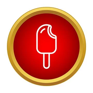 Bitten popsicle icon on red button with golden rim Stock Illustration
