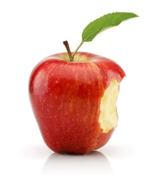 Bitten red apple isolated on white background. Studio shot Foto stock