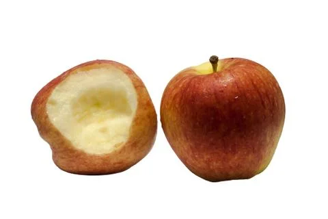 Bitten red apple on a white background Stock Photos