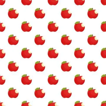 Bitten red apples seamless pattern with green leaves Stock Illustration