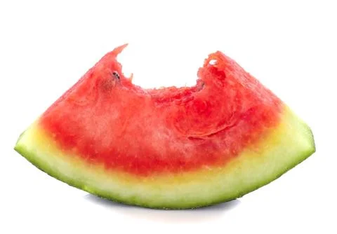 Bitten slice of watermelon on white background Stock Photos