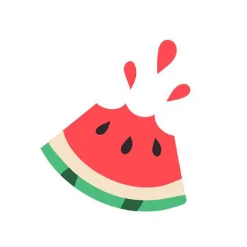Bitten Triangle Piece of Watermelon with drops of juice. Trace of Bites. Slice Stock Illustration