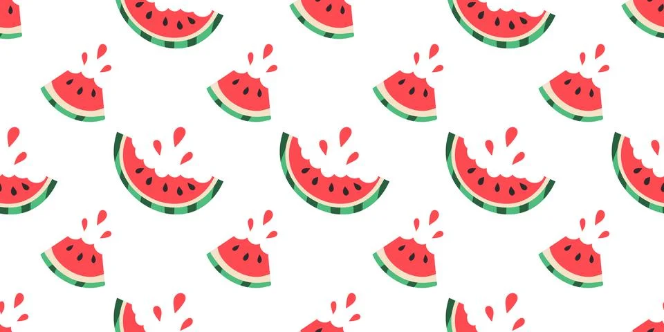 Bitten watermelon slice seamless pattern vector illustration on white. Summer Stock Illustration