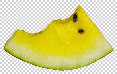 A bitten-off yellow slice of watermelon Stock Photos